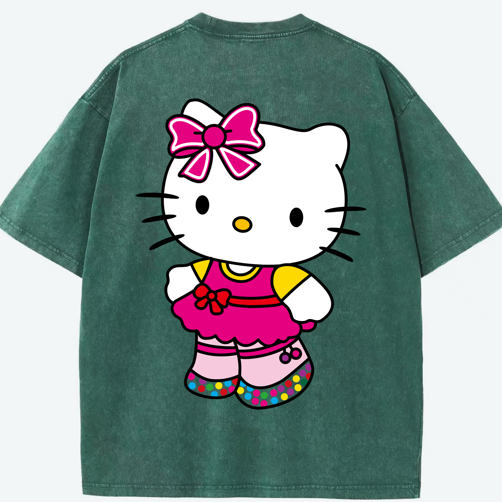 （画像用） Hello Kitty ハローキティ 綿100% ヴィンテージ風 半袖Tシャツ（背面プリント）